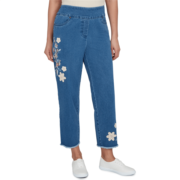 Womens Alfred Dunner Camden Market Floral Applique Pull On Jeans - image 