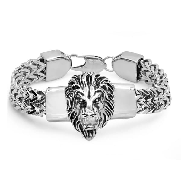 Mens Steeltime Stainless Steel Lion Head Box Chain Bracelet - image 