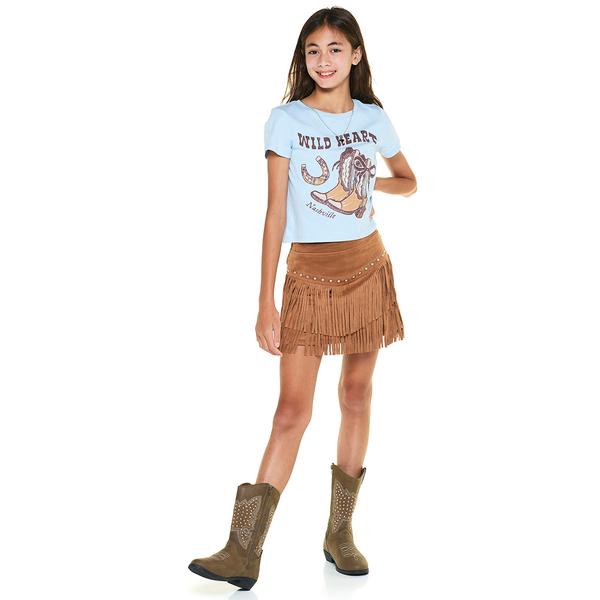 Girls (7-12) Tween Diva Wild Heart Western Tee & Fringe Skort
