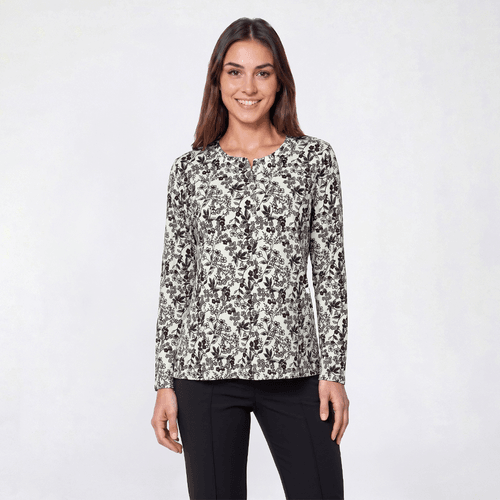 Womens Hasting & Smith Long Sleeve Viney Floral Henley Tee