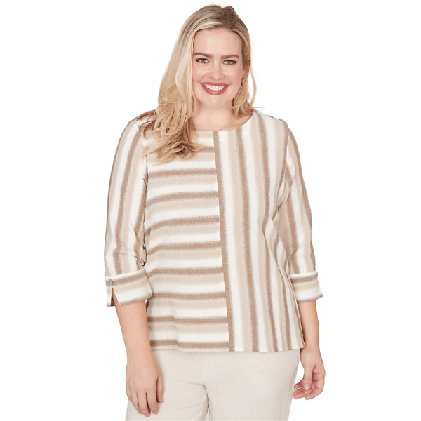 Womens Alfred Dunner Natural Wonder Spliced Stripe Three Quarter - image 