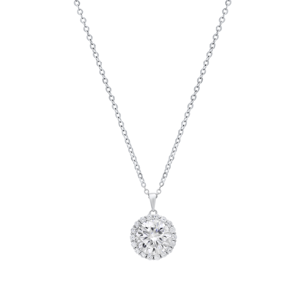 Saffron Sterling Silver Moissanite Diamond Halo Pendant Necklace - image 