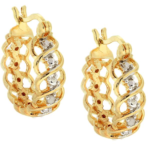 Accents by Gianni Argento Gold Diamond Accent Swirl Hoop Earrings - image 