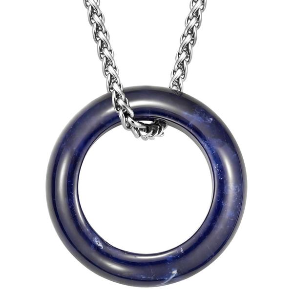 Mens Perry Ellis Stainless Steel with Blue Sodalite Ring Pendant - image 