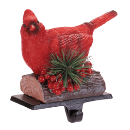 Melrose Red Cardinal Stocking Holders w/ Pine & Berries Set of 2