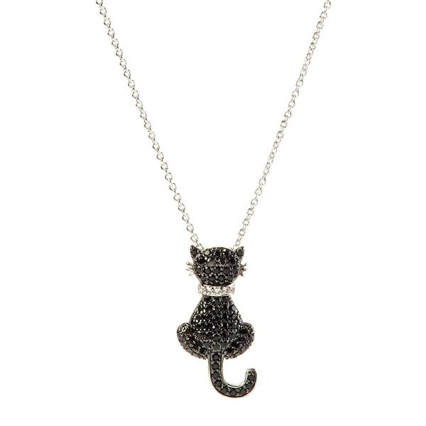 Sunstone Crystal Black Cat Pendant & Silver-Tone 18 Chain - image 