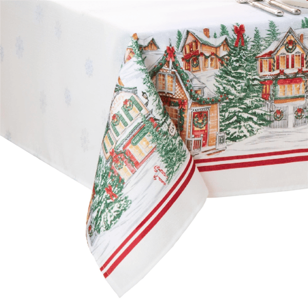 Threadmade Storybook Christmas Village Holiday Tablecloth