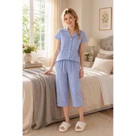 Womens Jessica Simpson Short Sleeve Gingham Capris Pajama Set