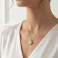 Saffron Sterling Silver Moissanite Diamond Halo Pendant Necklace - image 3