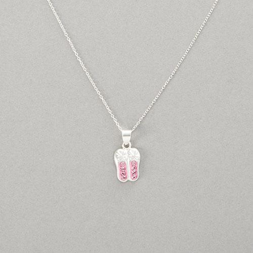 Kids Sterling Silver Ballet Slipper & Pink Crystal Pendant - image 