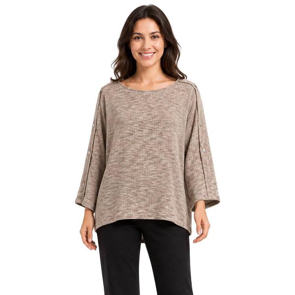 Womens Zac & Rachel Elbow Sleeve Button Trim Melange Rib Knit - image 