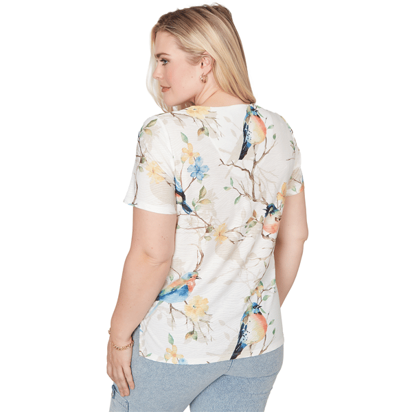Petite Alfred Dunner Out Of The Blue Floral Birds V Neck Tee