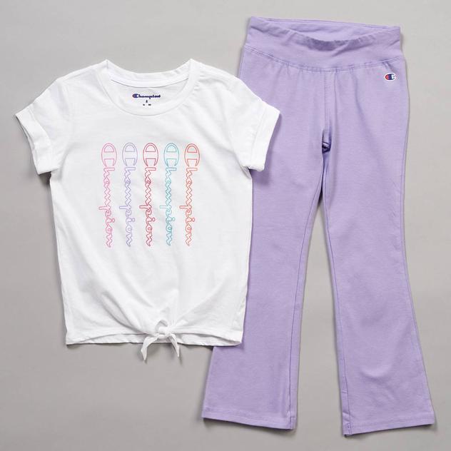 Girls (4-6x) Champion® Tie Front Tee & Flare Yoga Pants Set