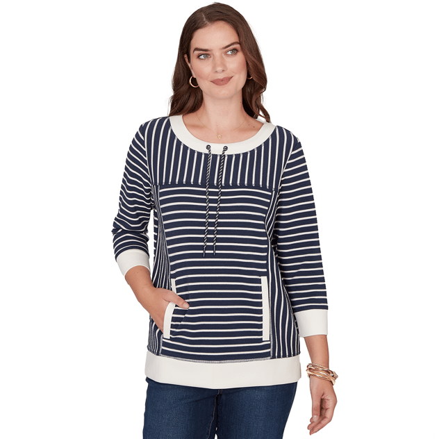 Womens Ruby Rd. Jetsetter Stripe Drawstring Sweater