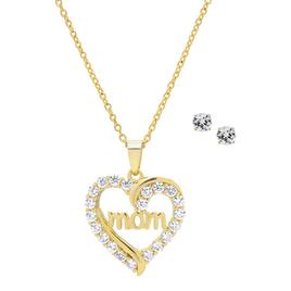 Gianni Argento Lab Grown White Sapphire Mom Heart Pendant Set