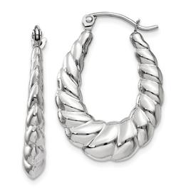 Gold Classics(tm) 14kt White Gold Textured Oval Hoop Earrings