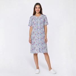 Womens Casual Time Seersucker Floral Embossed Zip Front Duster