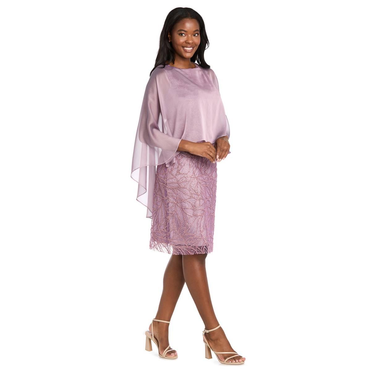Womens R&M Richards Sheer Capelet Overlay Bead Trim Dress