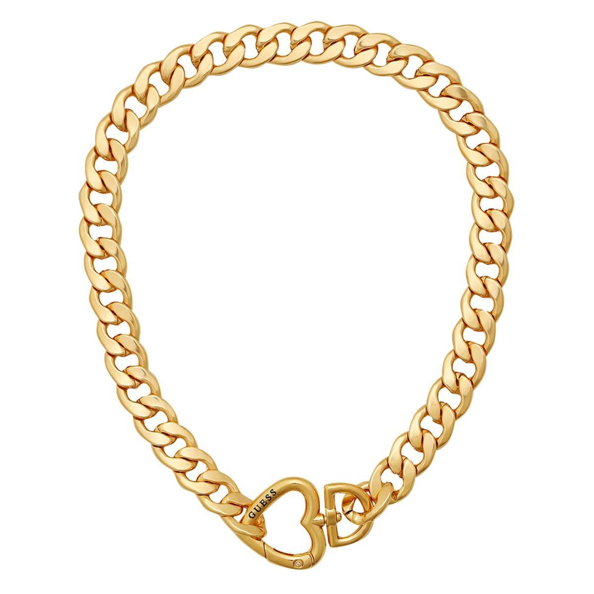 GUESS Gold-Tone Curb Chain Necklace with Heart Closure