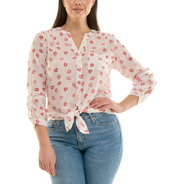 Womens Zac & Rachel 3/4 Roll Tab Sleeve Lip Stain Blouse