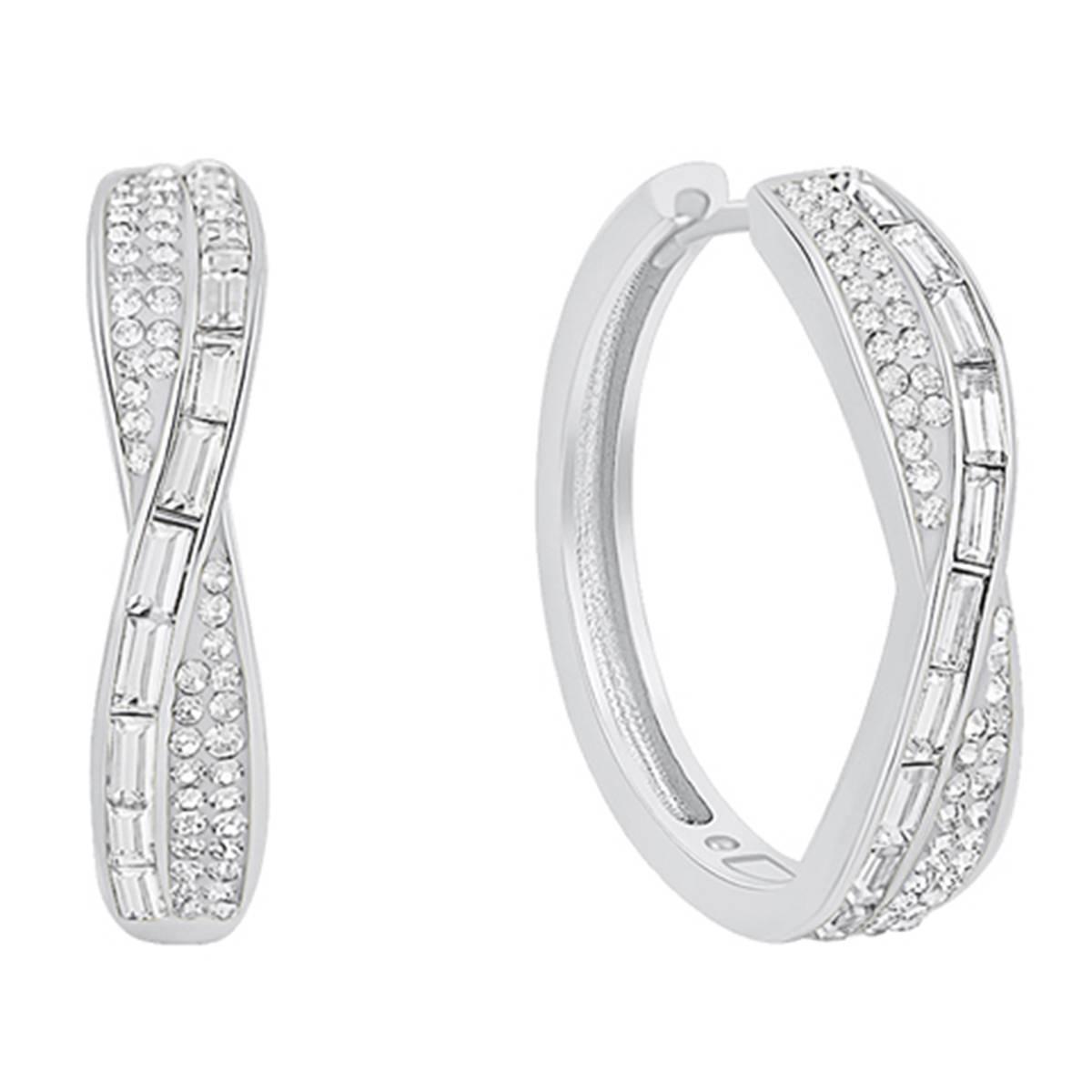 Marsala Silver Plated CZ Pave Crossover Hoop Earrings