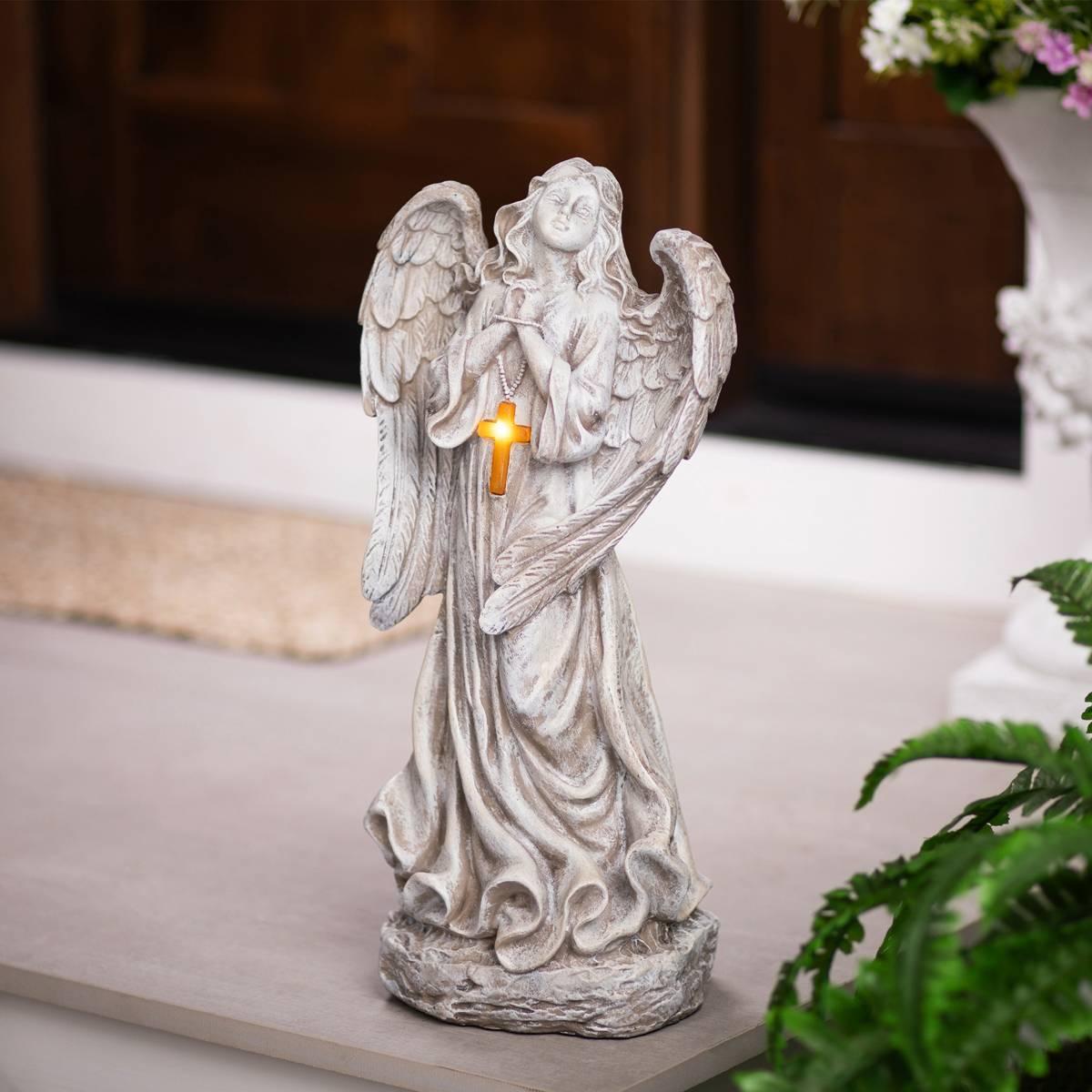 Northlight Seasonal LED Solar Angel w/ Cross Garden Statue