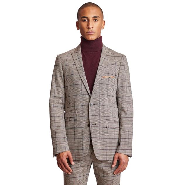Mens Paisley & Gray® Peak Plaid Jacket - Tan/Burgundy