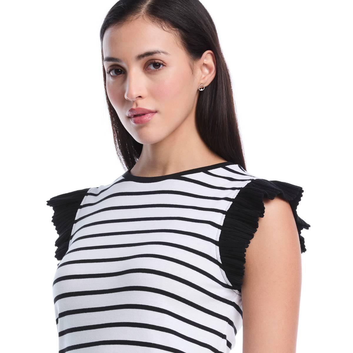 Womens Rafaella® Ruffle Cap Sleeve Stripe Blouse