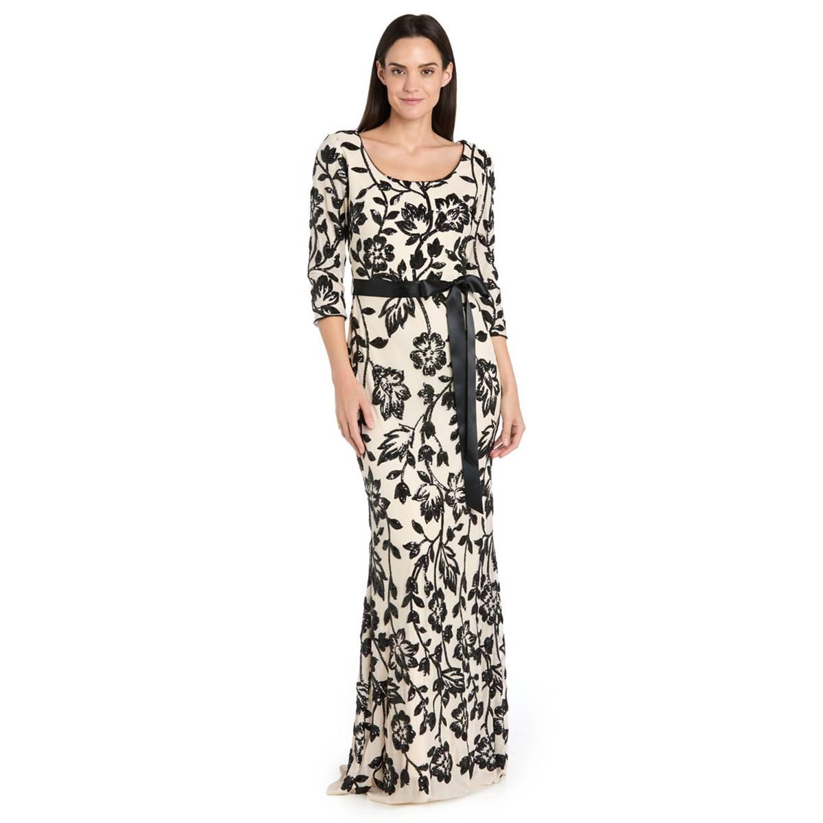 Womens R&M Richards 3/4 Sleeveless Beaded Trim Gown