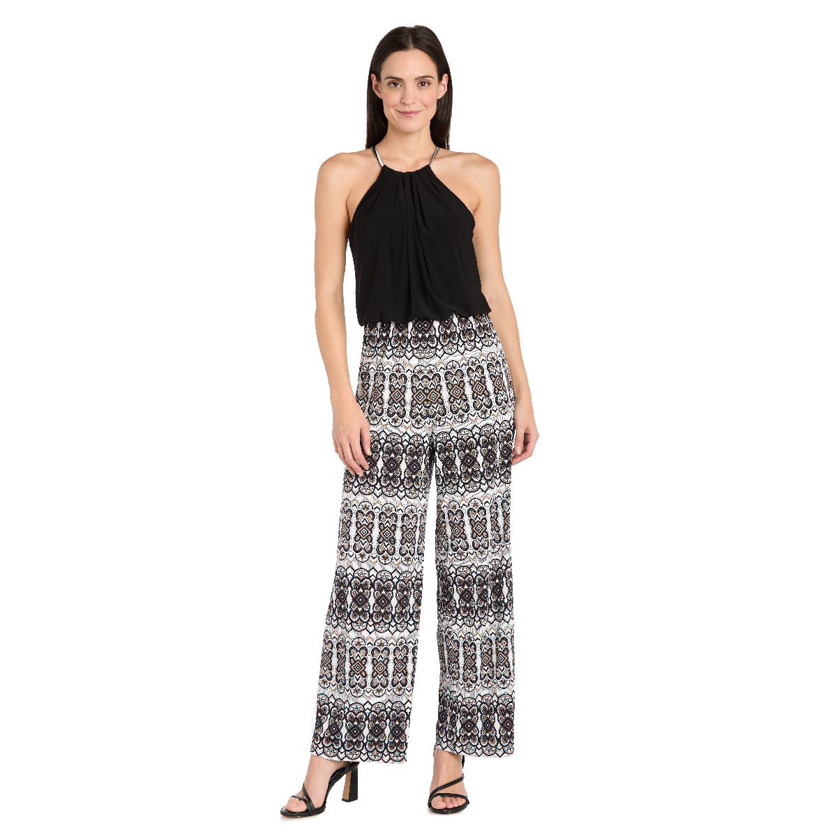 Women R&M Richards Daytime Blouson Necklace Detail Jumpsuit