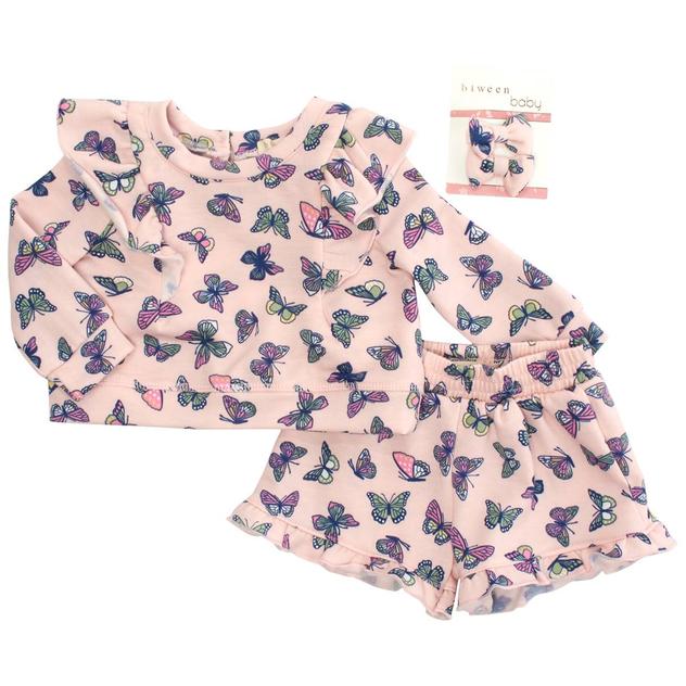 Baby Girl (12-24M) BTween® Butterfly Ruffle Top & Shorts Set