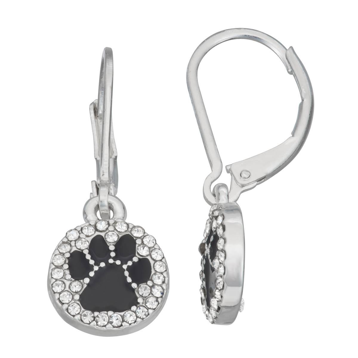 Napier 1.2in. Silver-Tone Paw Print Drop Earrings