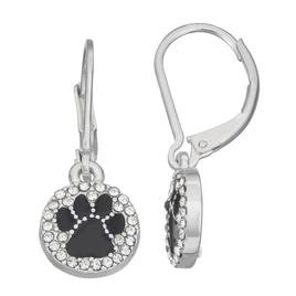 Napier 1.2in. Silver-Tone Paw Print Drop Earrings