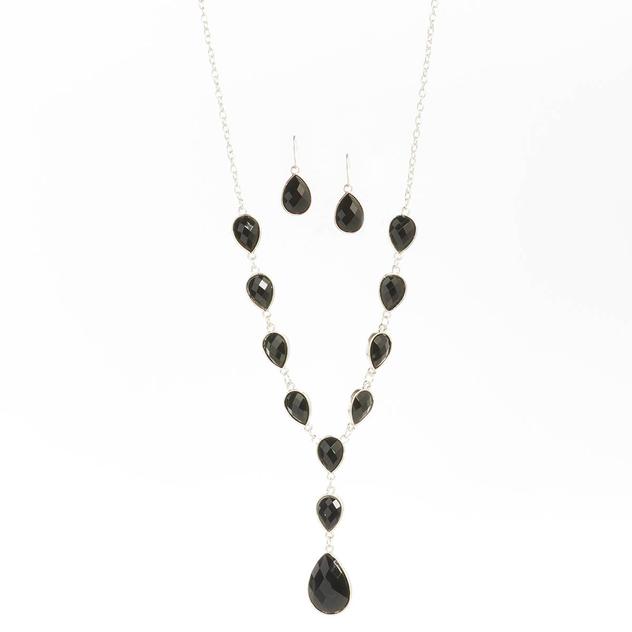 Ashley Cooper™ Silver-Plated Jet Stone Y-Necklace & Earring Set