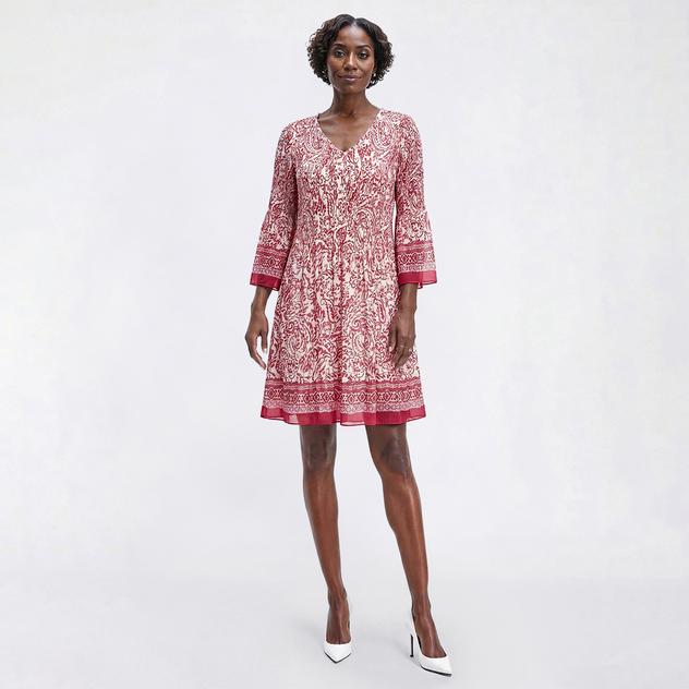 Plus Size Emma & Michele Long Sleeve Abstract Floral A-Line Dress