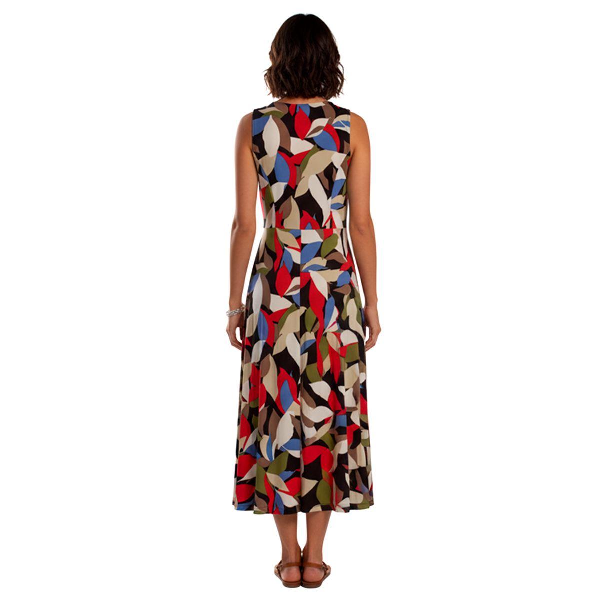 Petite AK Anne Klein Sleeveless Abstract Leaf Midi Dress