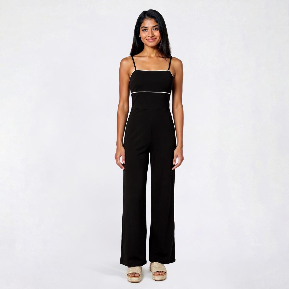Juniors Madden Girl Knit Dobby Piped Trim Jumpsuit