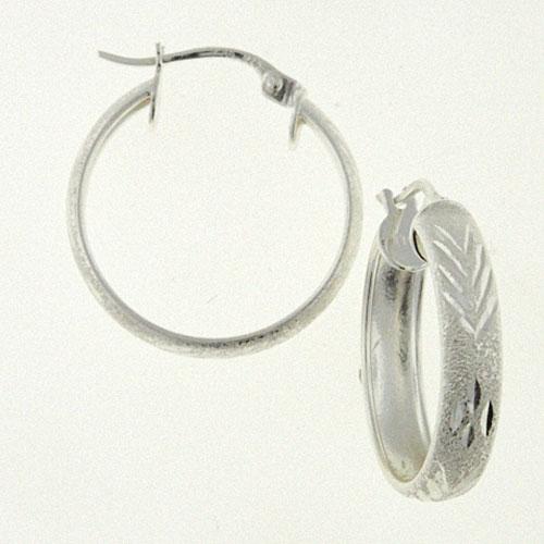 Sterling Silver Brushed Diamond Cut Hoop Earrings