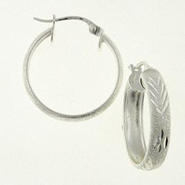 Sterling Silver Brushed Diamond Cut Hoop Earrings