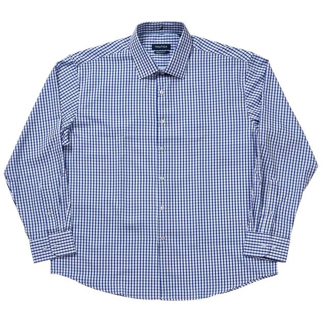 Mens Nautica Regular Fit Super Dress Shirt - Classic Blue Plaid