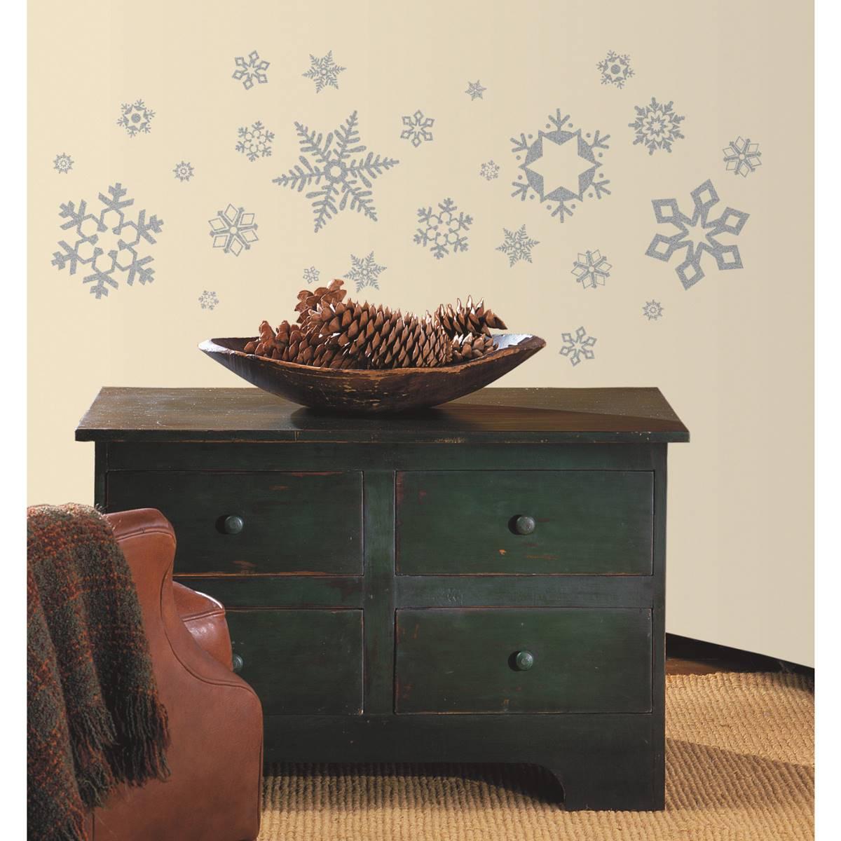 RoomMates® Grey Glitter Snowflakes Wall Decals