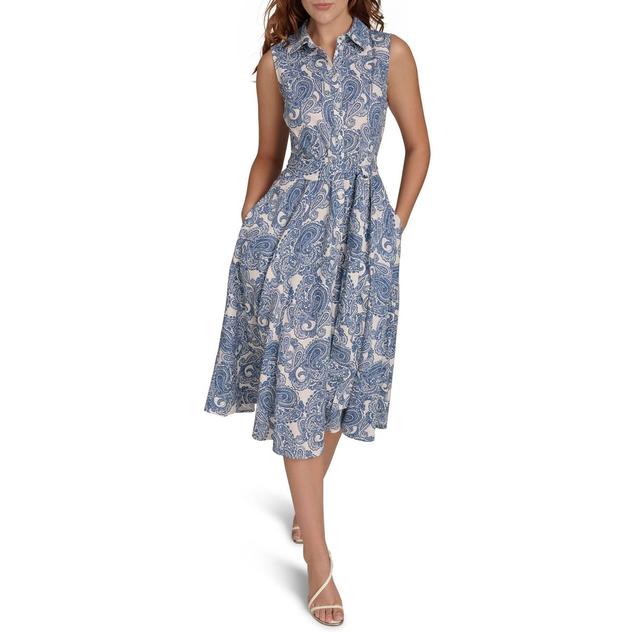 Womens Tommy Hilfiger Sleeveless Poplin Fit & Flare Shirtdress