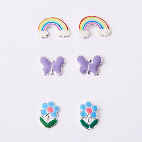 Kids Set of 3 Enamel Stud Multi Earrings