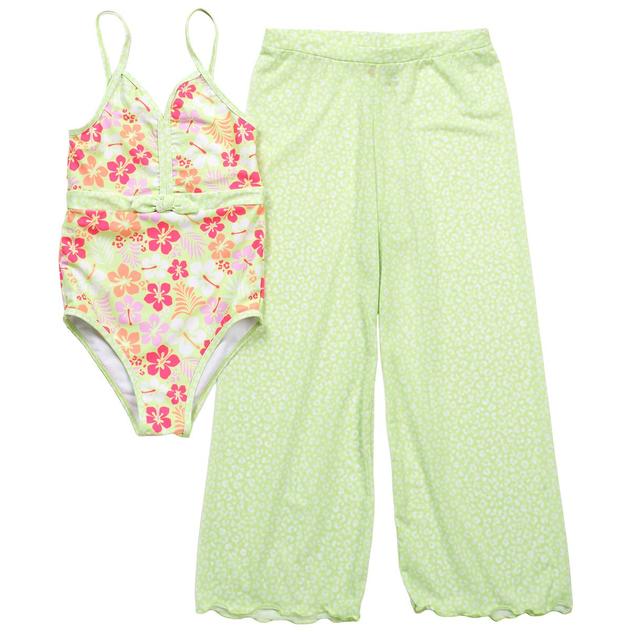 Girls (7-16) Kensie Girl Floral Leopard One Piece Swimsuit & Pant