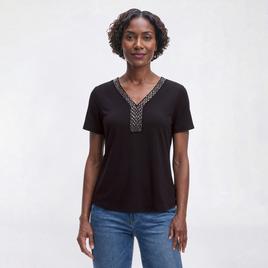 Womens Love Scarlet Short Sleeve Beaded V Neck Blouse