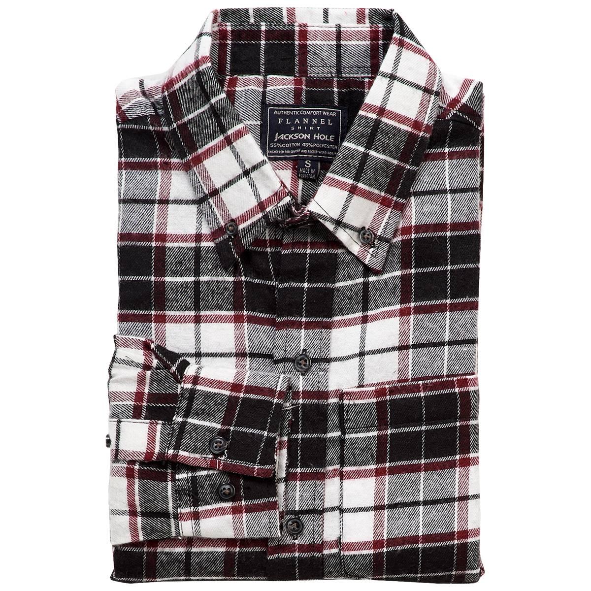 Mens Jackson Hole Long Sleeve Flannel Shirt - Burgundy/Ecru