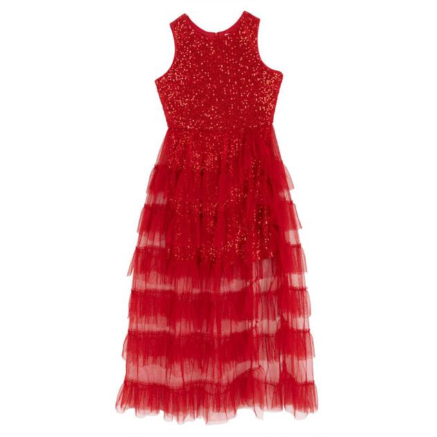 Girls (7-16) Rare Editions Sequin Mesh Tiered Ruffle Maxi Dress