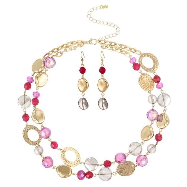 Ashley Cooper™ Fuchsia/Metal/Glass Bead Necklace & Earrings Set