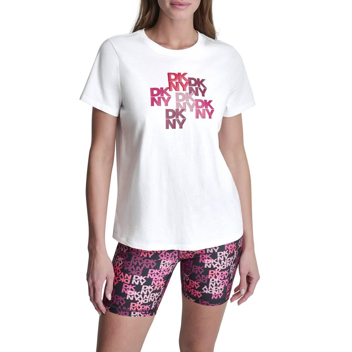 Womens DKNY Sport Camo Kixed Media Logo Crew Neck Tee