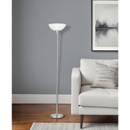 HomeRoots 70in. Nickel Torchiere Floor Lamp With Glass Dome Shade